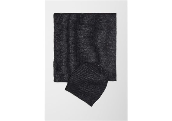 Mütze und Schal mit Glitzer - schwarz